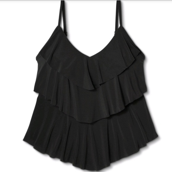 WOMEN’S Sleeveless Tiered Ruffle Tankini Swimsuit Top Black - Picture 7 of 15